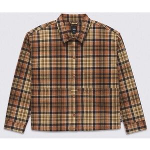 Women's VANS Roadside Flannel Shacket Jacket Brown Plaid Size L